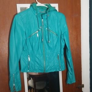 Jou Jou teal faux leather moto jacket